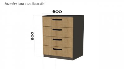 Komoda typ 2 - NA MÍRU - se čtyřmi prostornými šuplíky