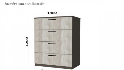 Komoda typ 2 - NA MÍRU - se čtyřmi prostornými šuplíky
