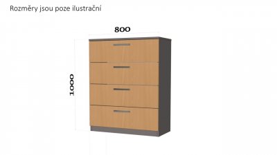 Komoda typ 2 - NA MÍRU - se čtyřmi prostornými šuplíky