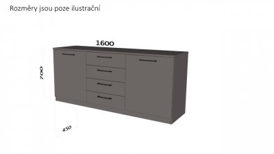 Komoda typ 3 - NA MÍRU - čtyři šuplíky, dva dvířka