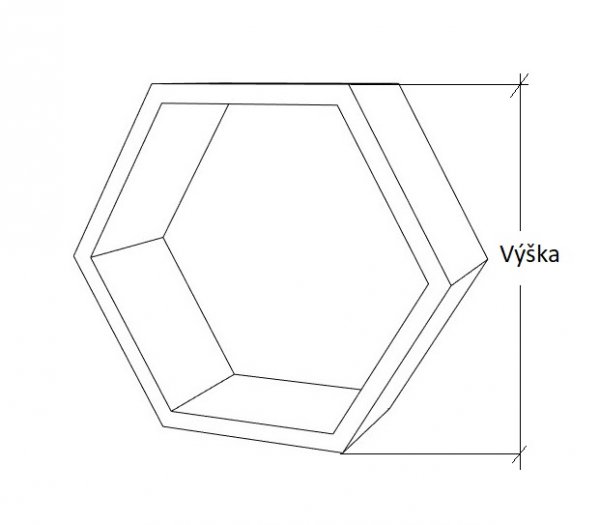 Závěsná police HEXAGON s poličkou, volitelný dekor